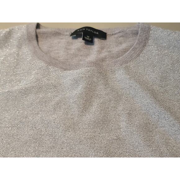 Ann Taylor metallic shimmer silver gray crew neck lightweight sweater - medium - Picture 5 of 5